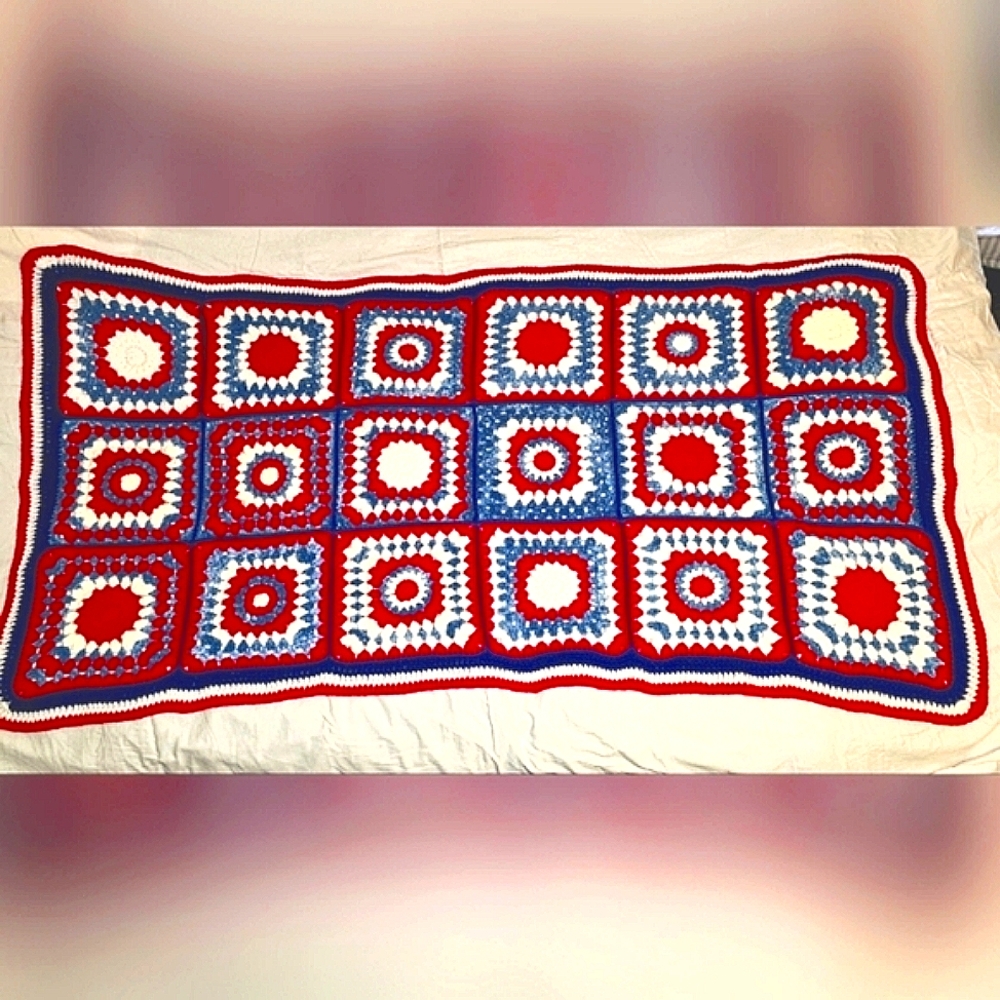 New. Hand Made Patriotic Crocheted Throw..❤️🤍💙